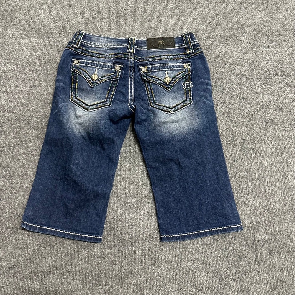 Miss Me Bermuda Shorts Womens Size 26 Blue Denim Rhinestone Y2K Distressed